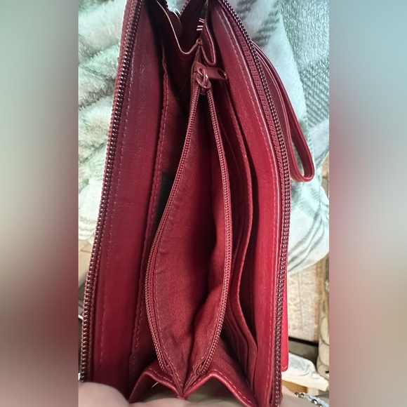 Wilsons Leather Red Zipper Close Wallet with Silver hardware - Picture 7 of 9